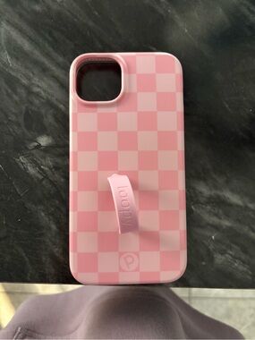 Loopy Case Pink Checkerboard Phone Case with Strap Grip